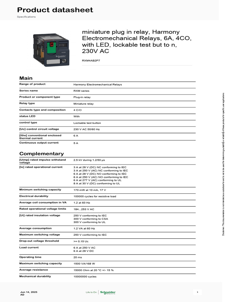 RXM4AB2P7 Miniature Relay Specifications | PDF | Relay | Alternating ...