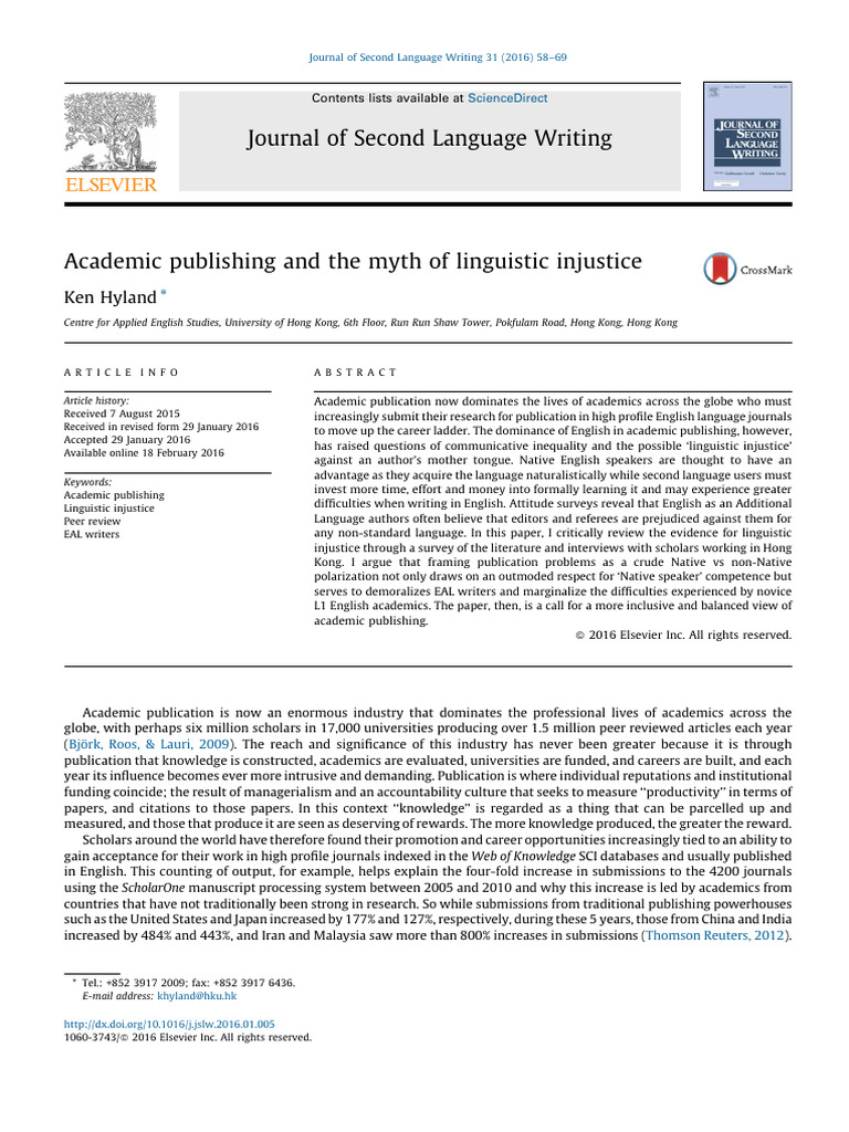 Linguistic Injustice in Academic Publishing | PDF | English As A Second ...