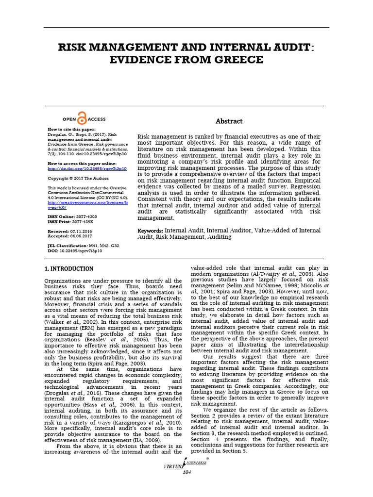 Internal Audit and Risk Management in Greece | PDF | Internal Audit | Audit