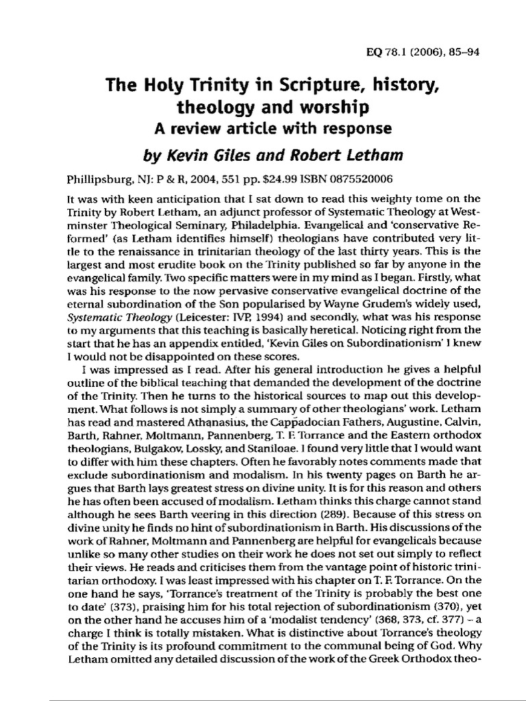 The Trinity: Scripture, History, Theology | PDF | Trinity | Karl Barth