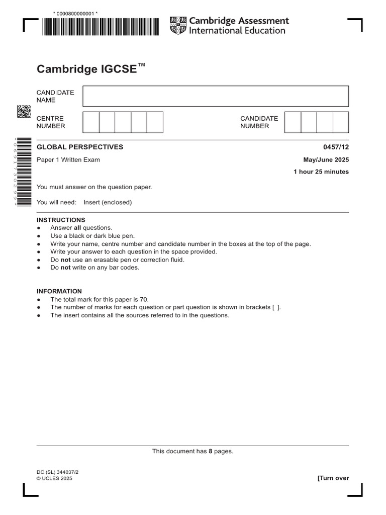 IGCSE Global Perspectives Exam 2025 | PDF