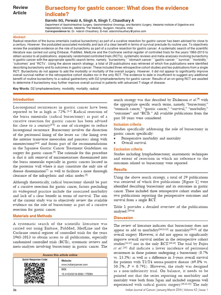 Bursectomy For Gastric Cancer What Does The.9 | PDF | Randomized ...