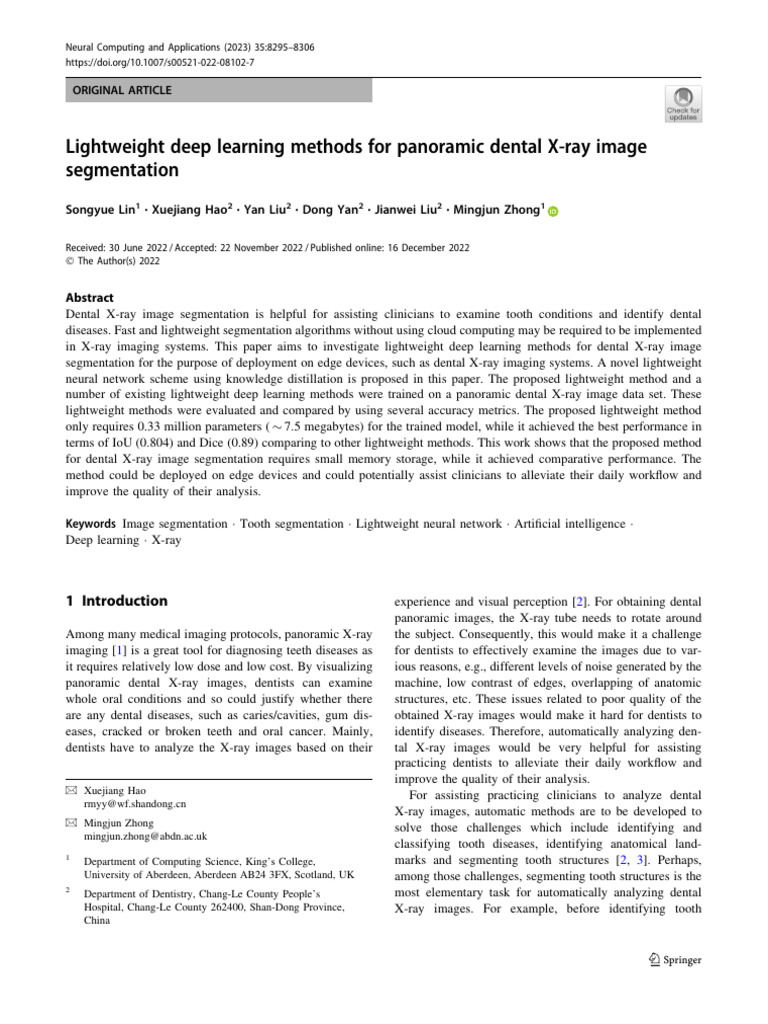 Lightweight Deep Learning for Dental X-Ray Segmentation | PDF | Image ...