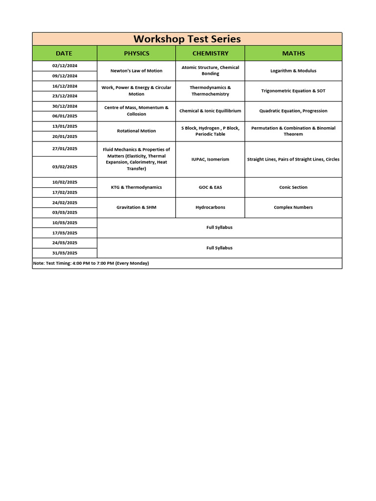 2024-2025 Science & Math Test Schedule | PDF