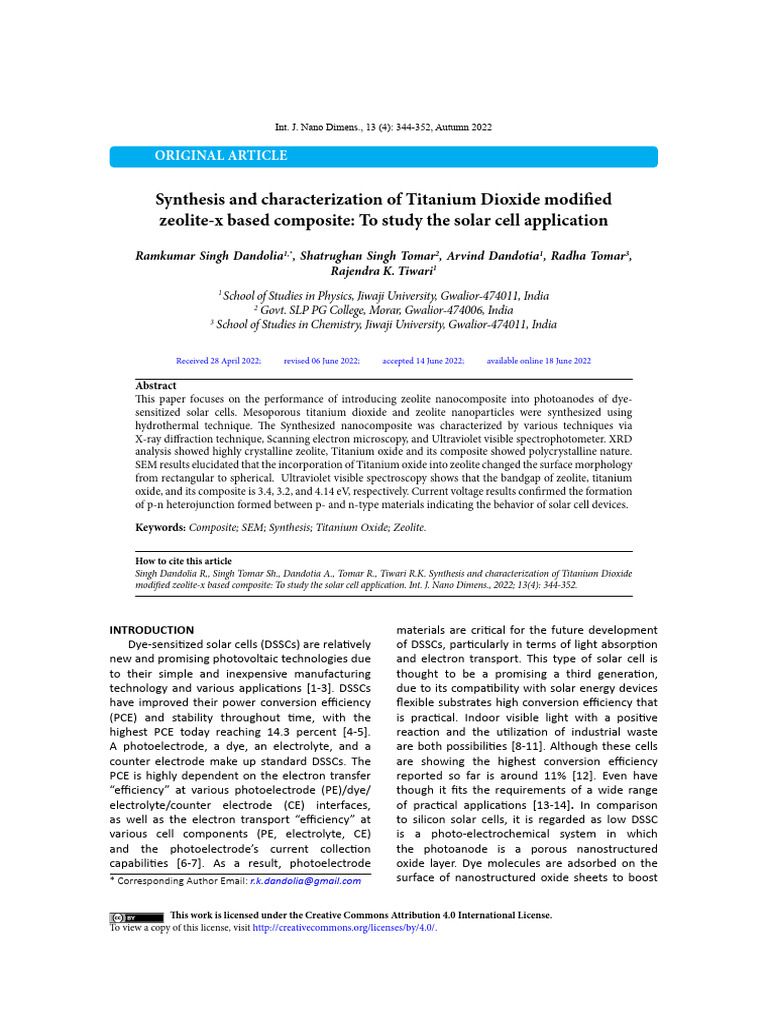 Synthesis and Characterization of Titanium Dioxide Modified Zeolite-X ...