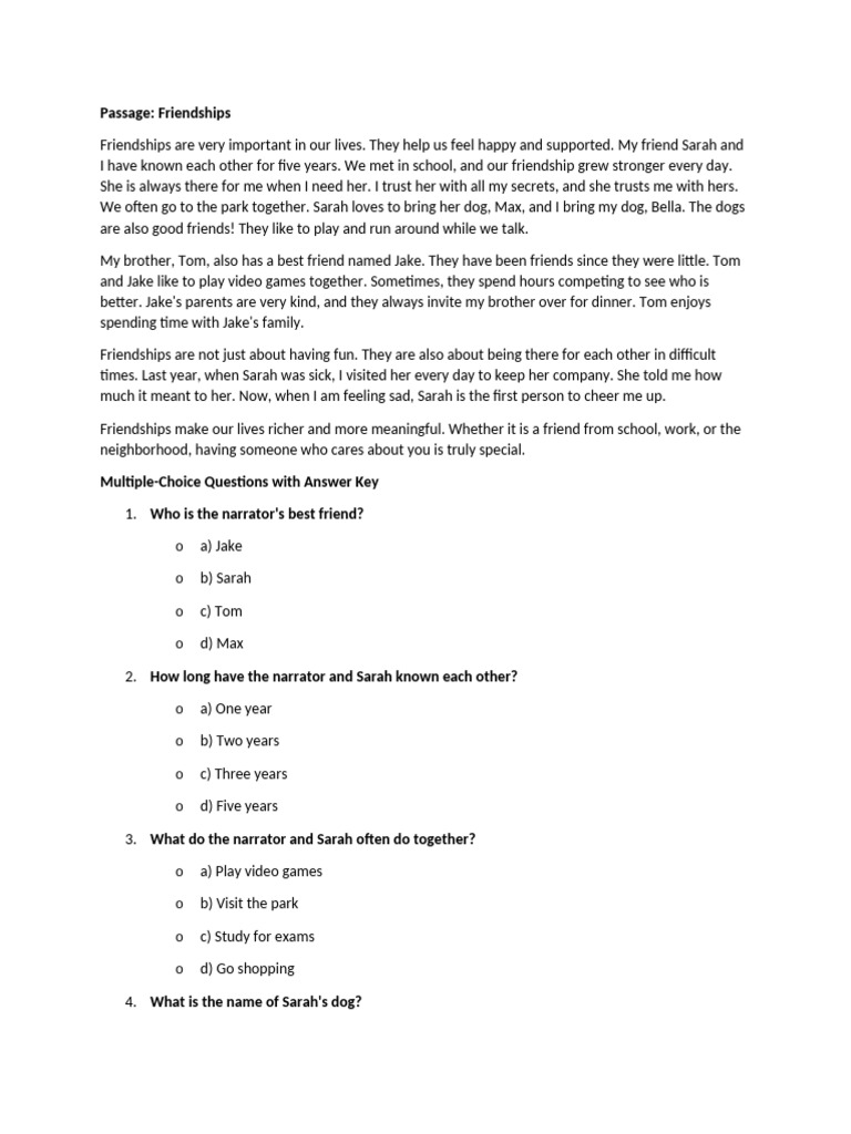 Additional Reading - Unit 1-Friendship-Q | PDF | Friendship | Chess Theory