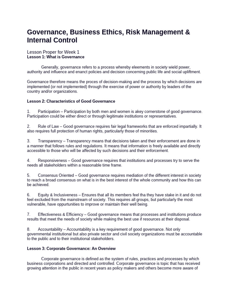 Governance and Ethics in Corporate Management | PDF | Corporate ...
