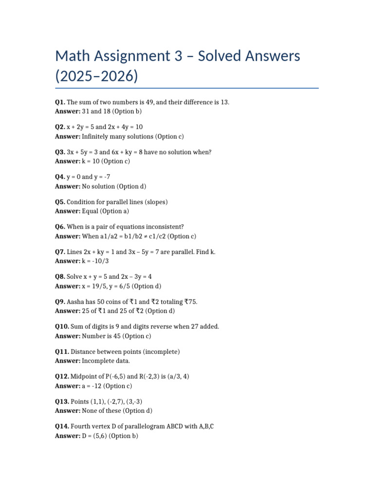 Math Assignment 3: Solved Answers 2025-2026 | PDF | Triangle | Mathematics