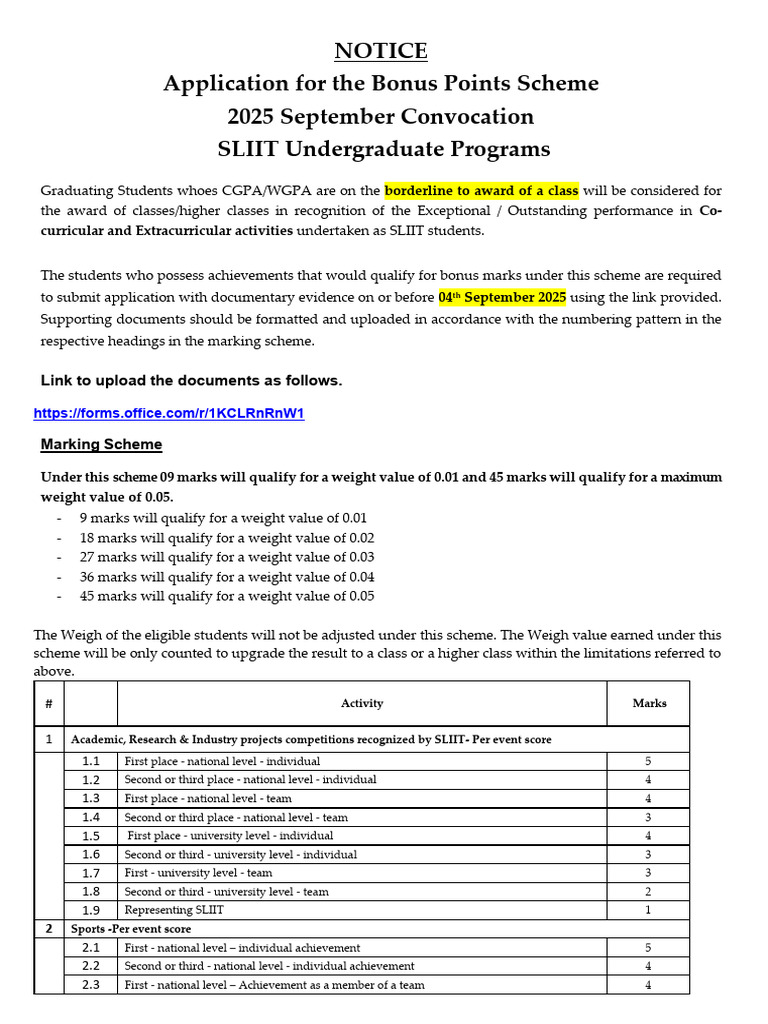 Notice Bonus Points Scheme 2025 September 2025 | PDF