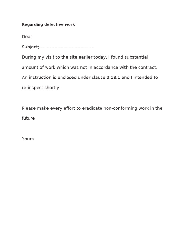 Regarding Defective Work | PDF