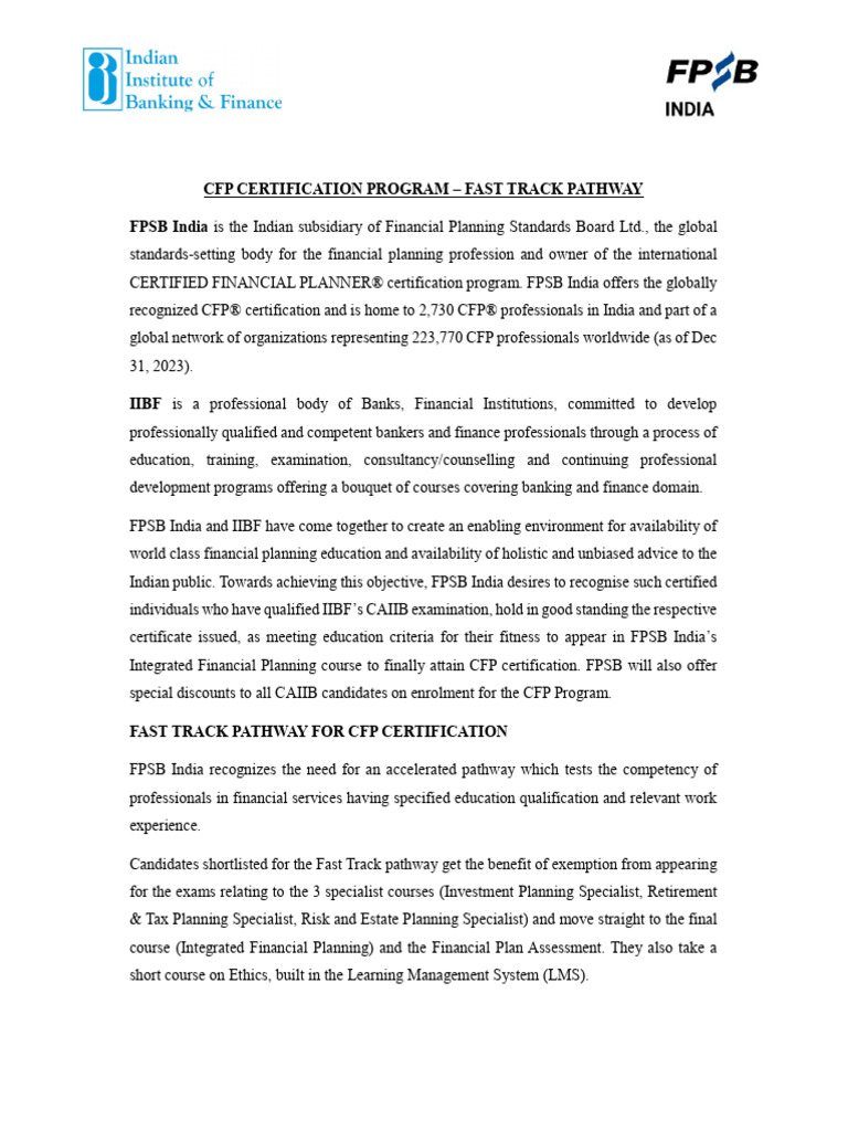 IIBF CFP Notification | PDF | Qualifications