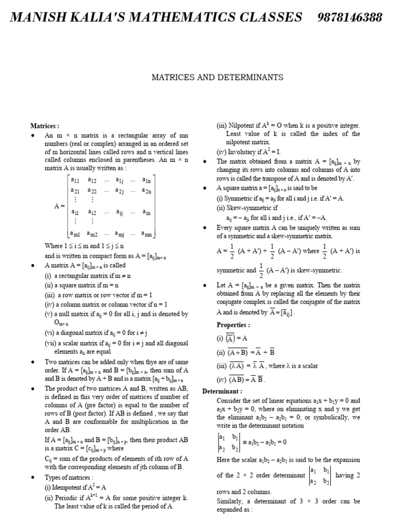 Understanding Matrices and Determinants | PDF | Matrix (Mathematics ...