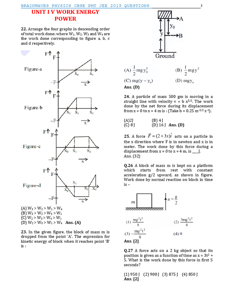 Physics Work and Energy Questions JEE 2019 | PDF | Force | Mass