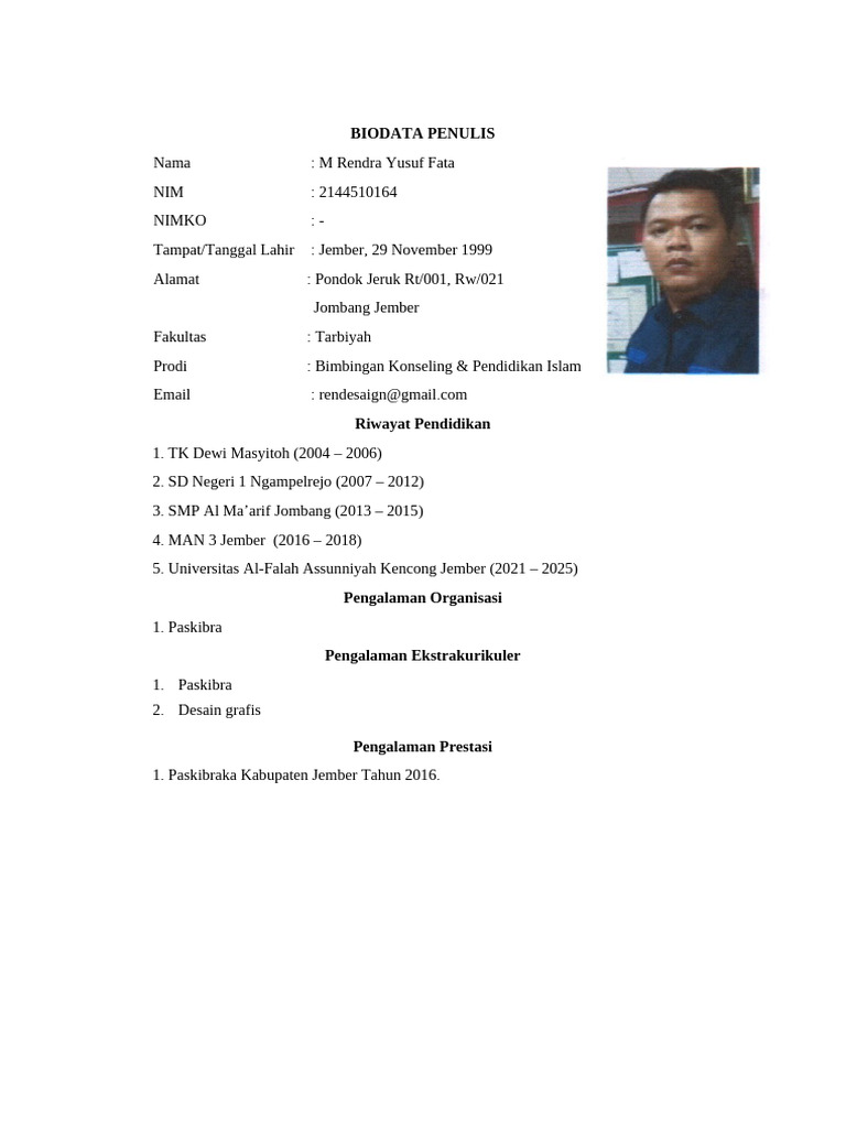 Biodata M Rendra Yusuf Fata | PDF