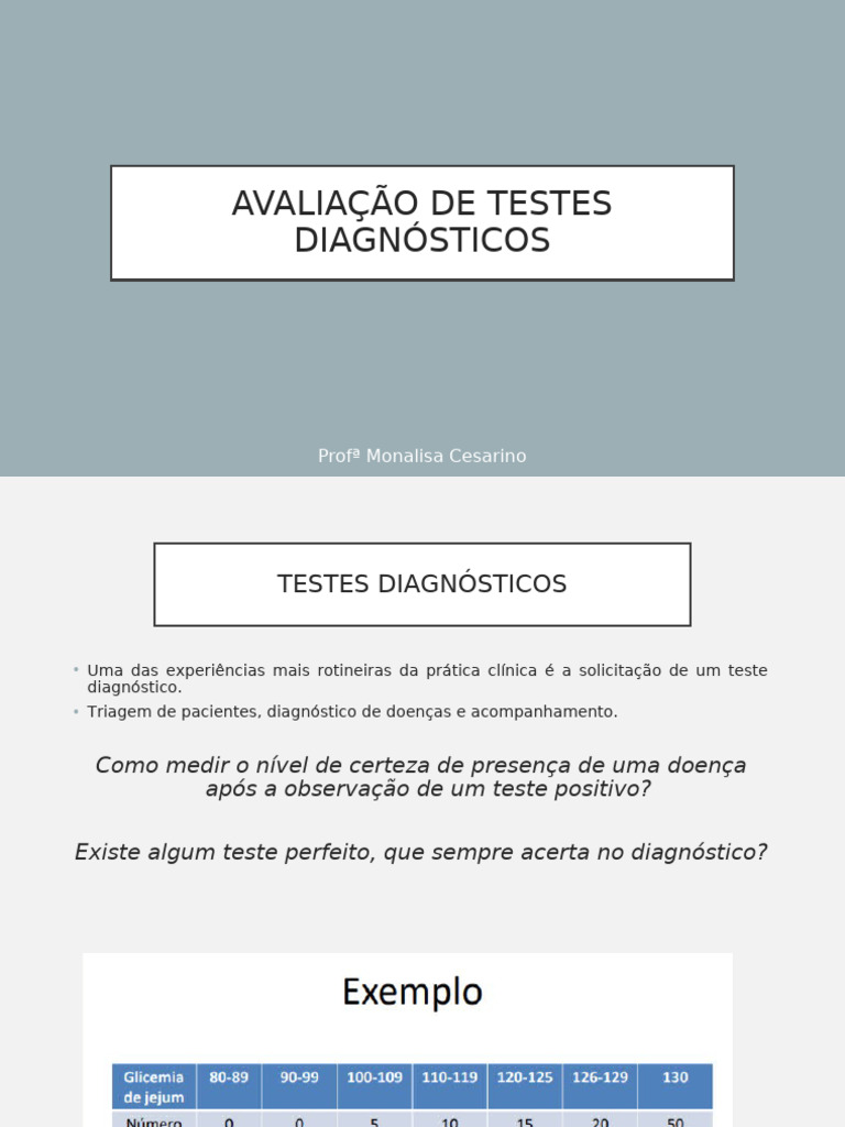 Avaliação de Testes Diagnósticos | PDF | Características operacionais ...
