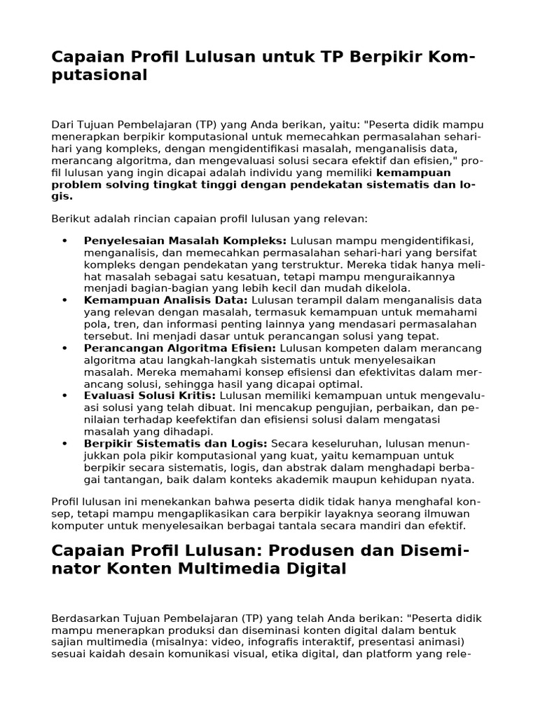 Profil Lulusan Berpikir Komputasional | PDF