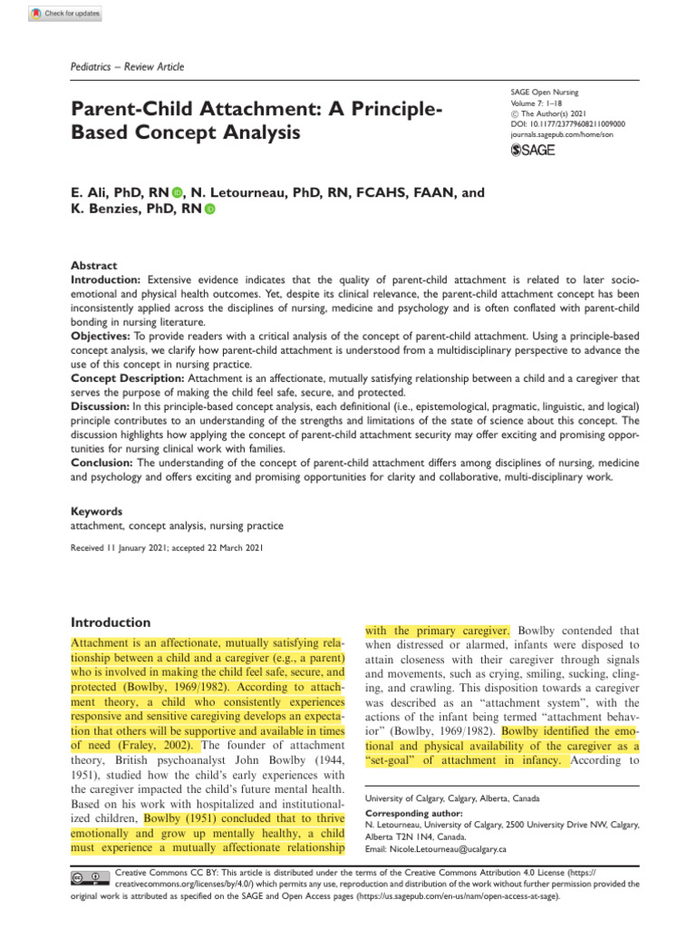 Parent-Child Attachment Analysis in Nursing | PDF | Attachment Theory ...
