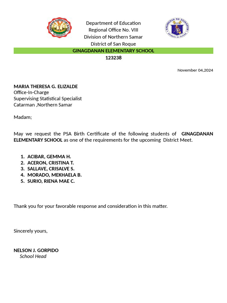 Request for PSA Birth Certificates | PDF