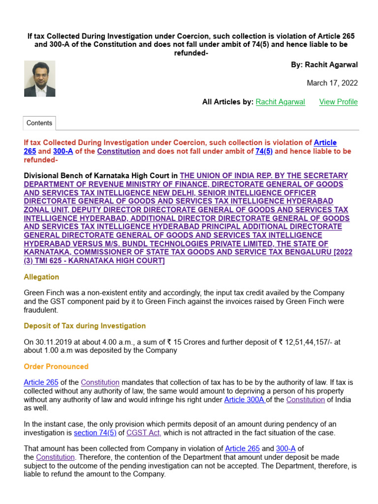 133 if Tax Collected During Investigation Under Coercion, Such ...