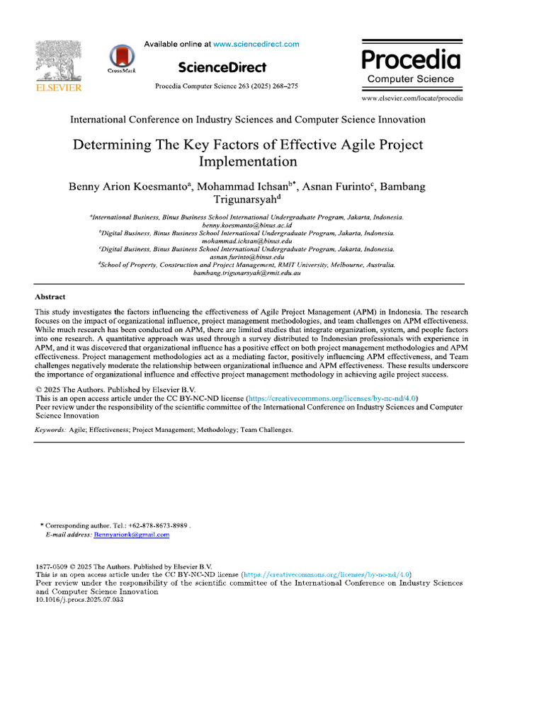 Determining The Key Factors of Effective Agile Project | PDF