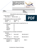 Questionnaire For Media Project