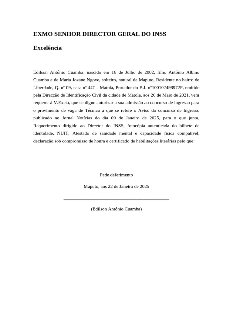 Requerimento Ao Director Geral Do INSS | PDF