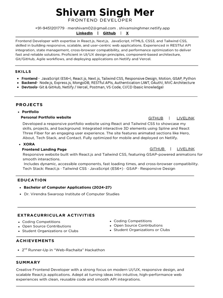 Frontend Resume | PDF | Technology Development | Computer Programming