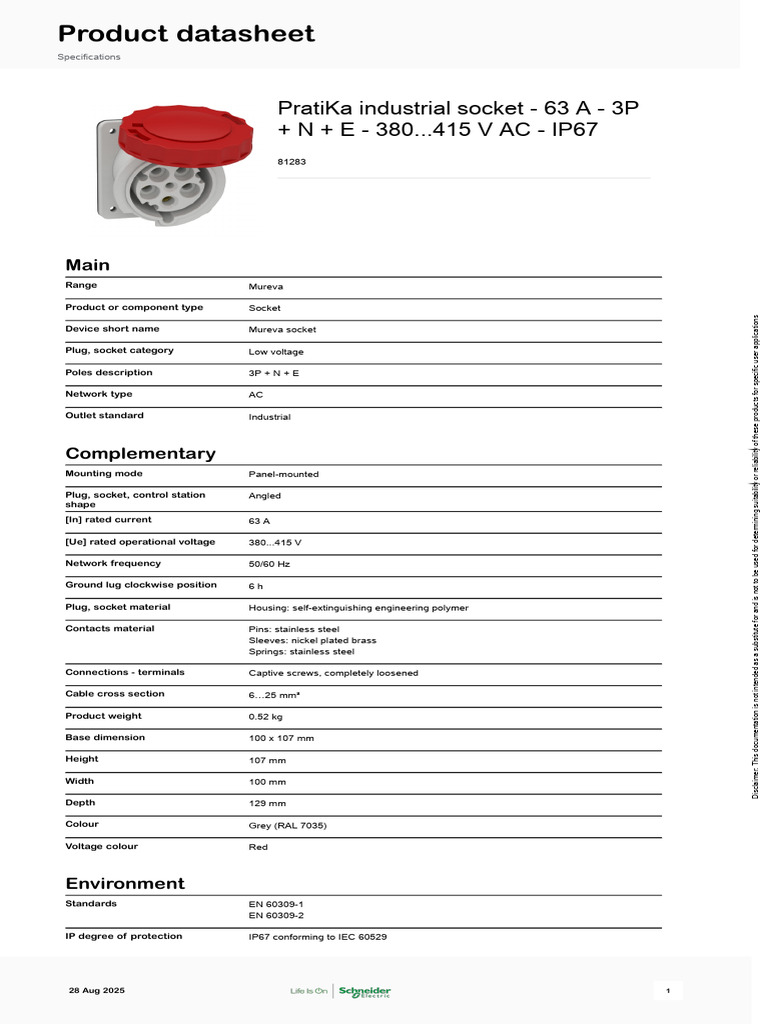 63A Industrial Socket Mureva IP67 | PDF | Electrical Connector ...