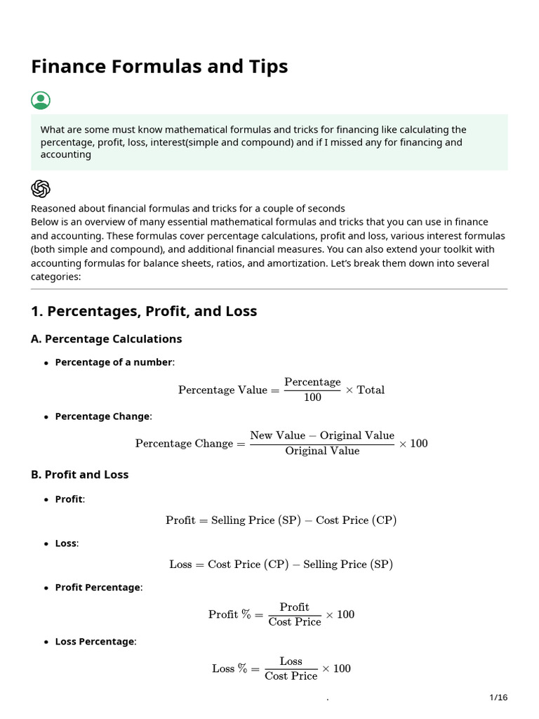 Essential Finance Formulas Guide | PDF | Discounted Cash Flow | Net ...
