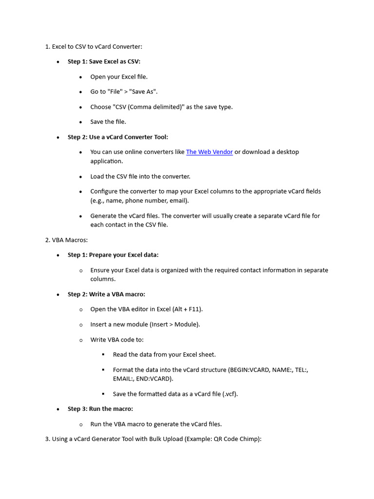VCF Card Generator Steps | PDF | Microsoft Excel | Comma Separated Values