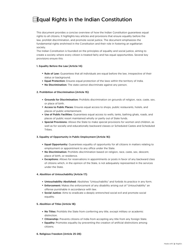 Equal Rights in the Indian Constitution | PDF | Discrimination ...