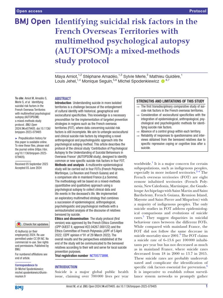 Identifying Suicidal Risk Factors in The French Ov | PDF | Suicide ...
