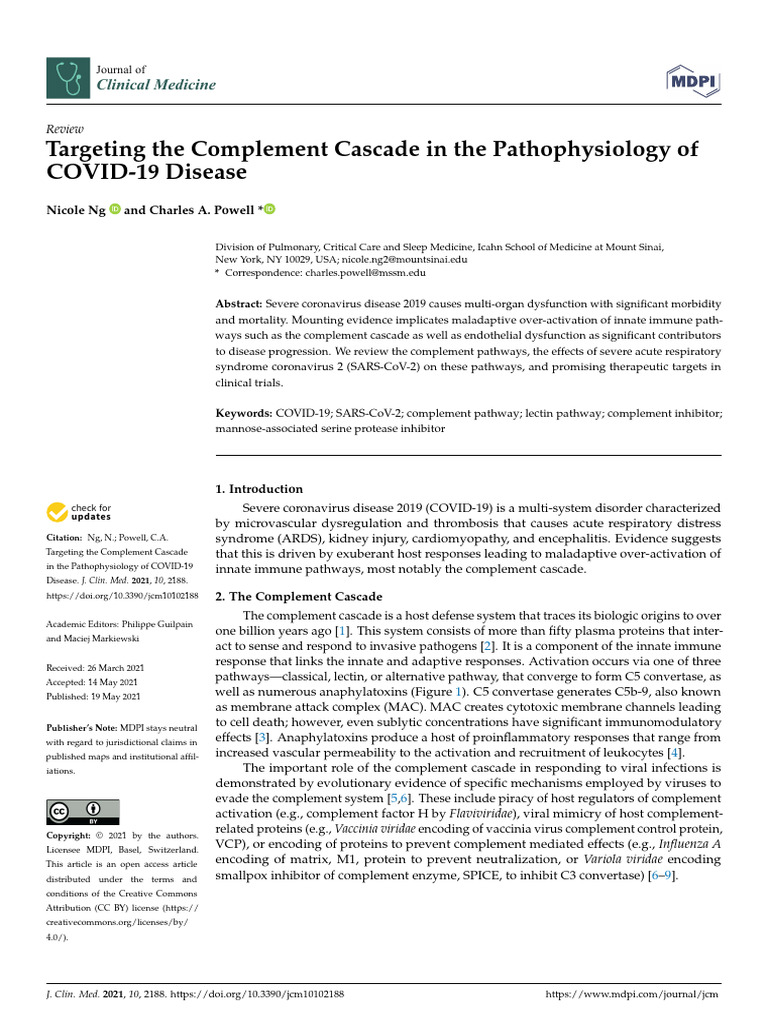 427 Targeting The Complement Cascade in The Pathophysiology of COVID-19 ...