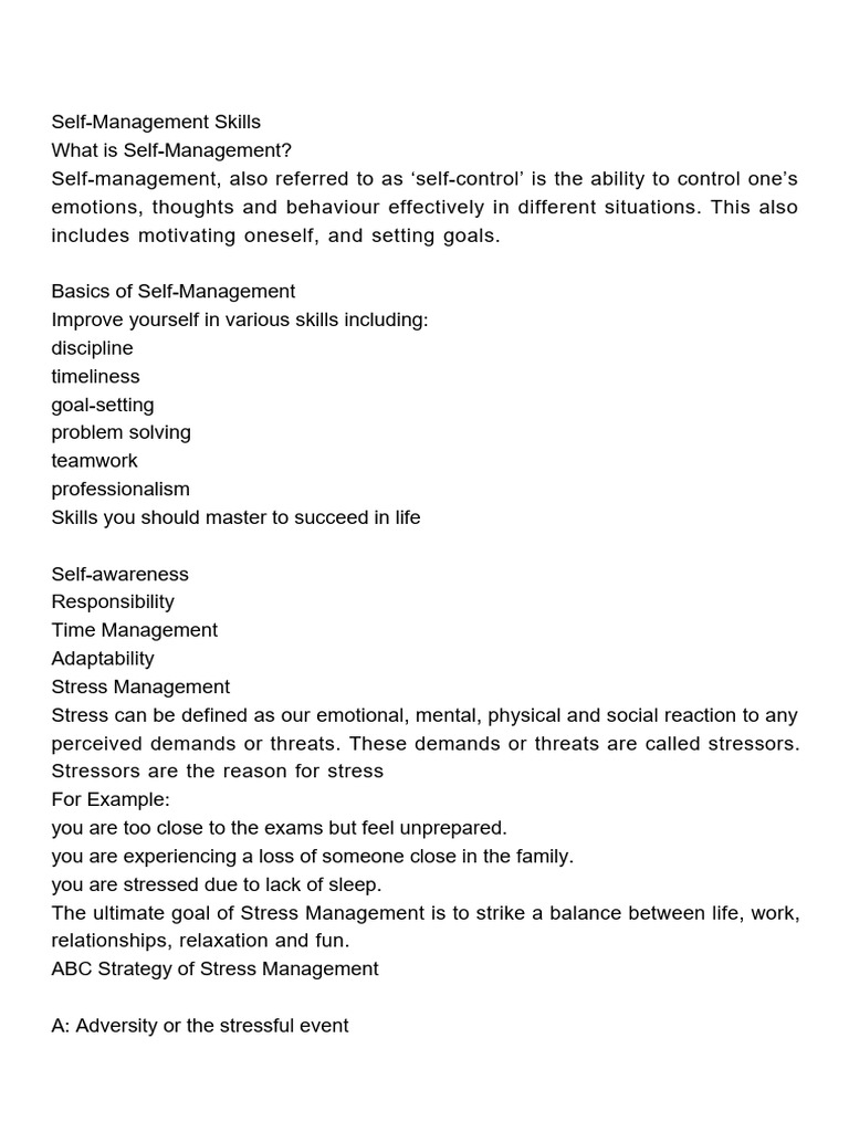 Essential Self-Management Skills Guide | PDF | Stress Management ...