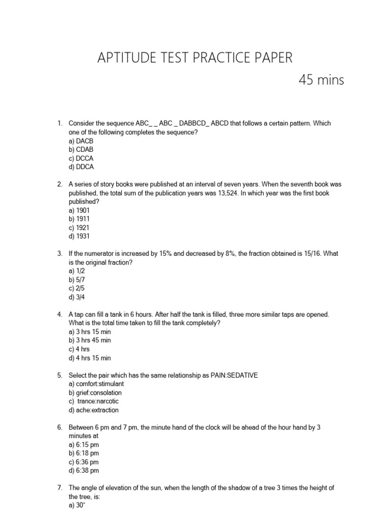 AptitudeTest Practice Paper | PDF | Linguistics