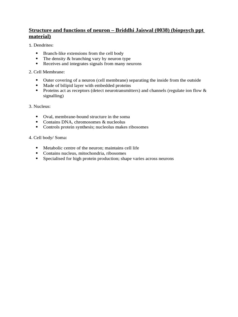 Neuron Structure and Function Overview | PDF