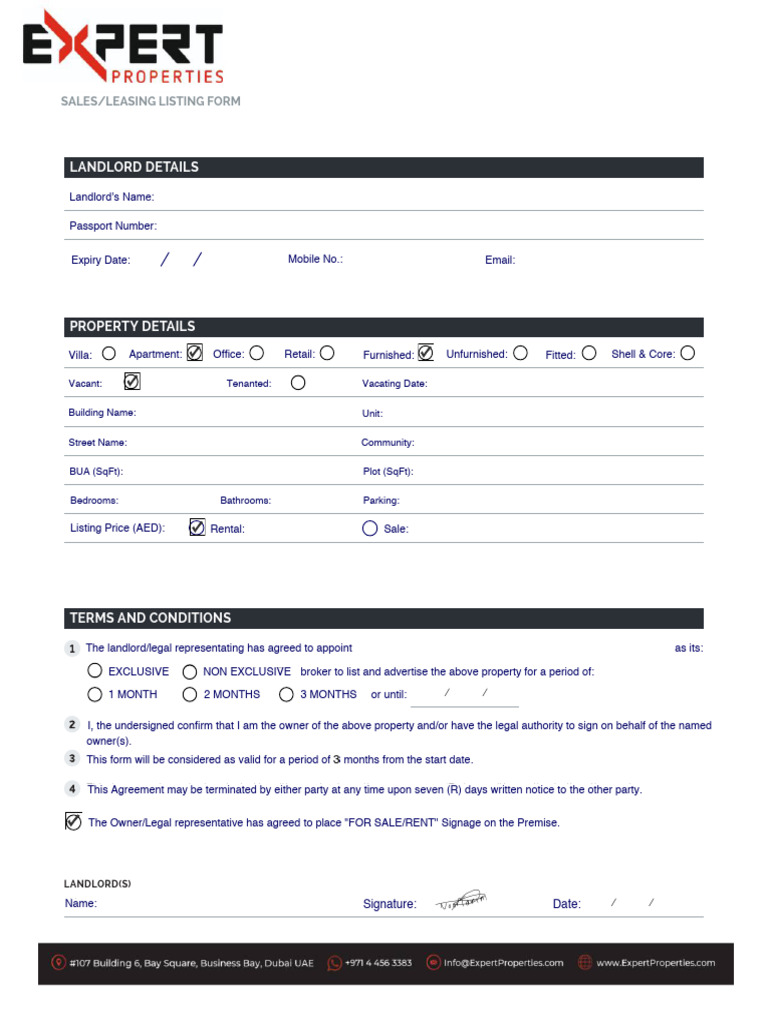 Azizi Leasing Agreement Form | PDF | Landlord | Renting