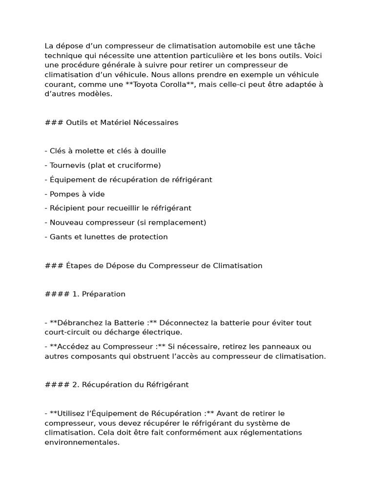 Dépose et contrôle du compresseur AC | PDF | Climatisation