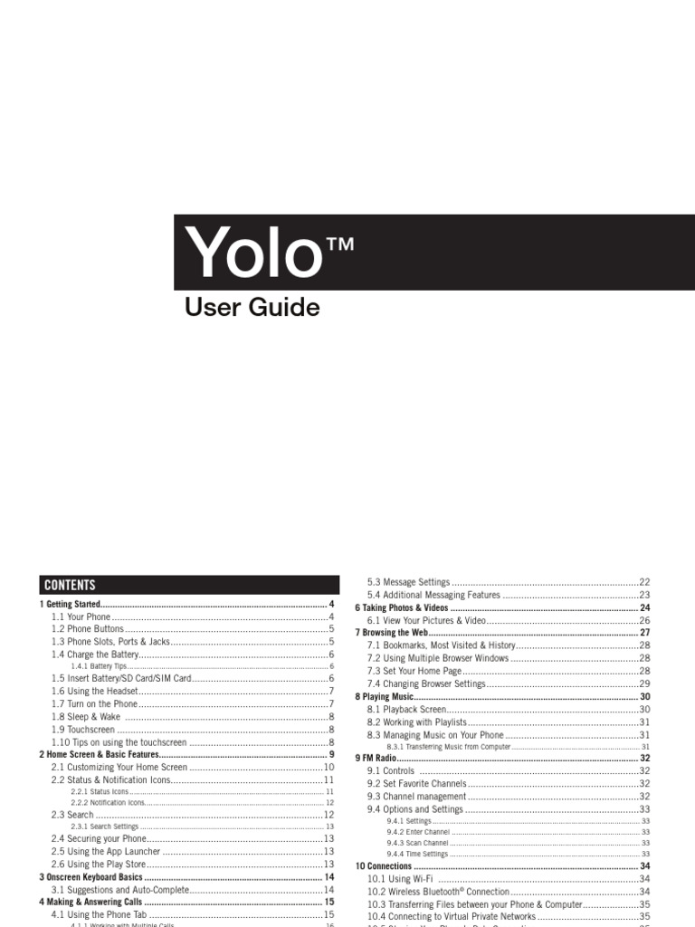 Yolo™ Phone User Guide | PDF | Smartphone | Touchscreen