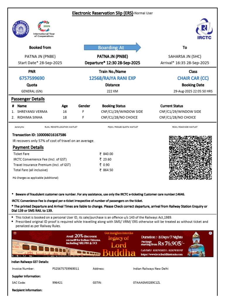 Rajya Rani Express Chair Car Booking | PDF | Identity Document | Payments