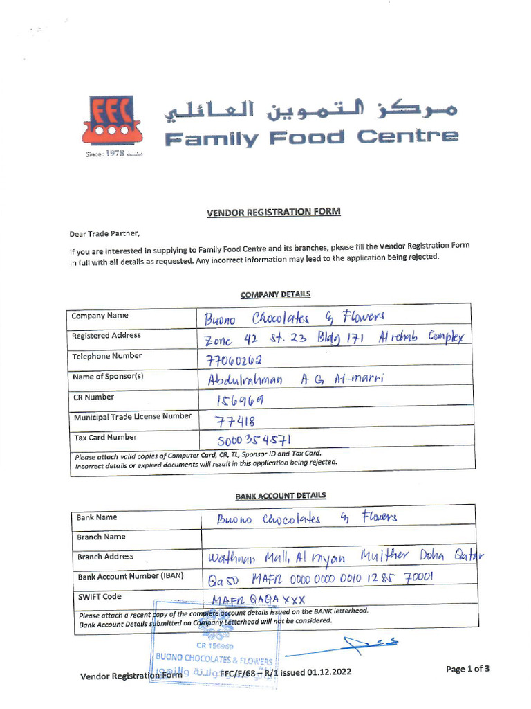FAMILY FOOD CENTRE Registration Form | PDF