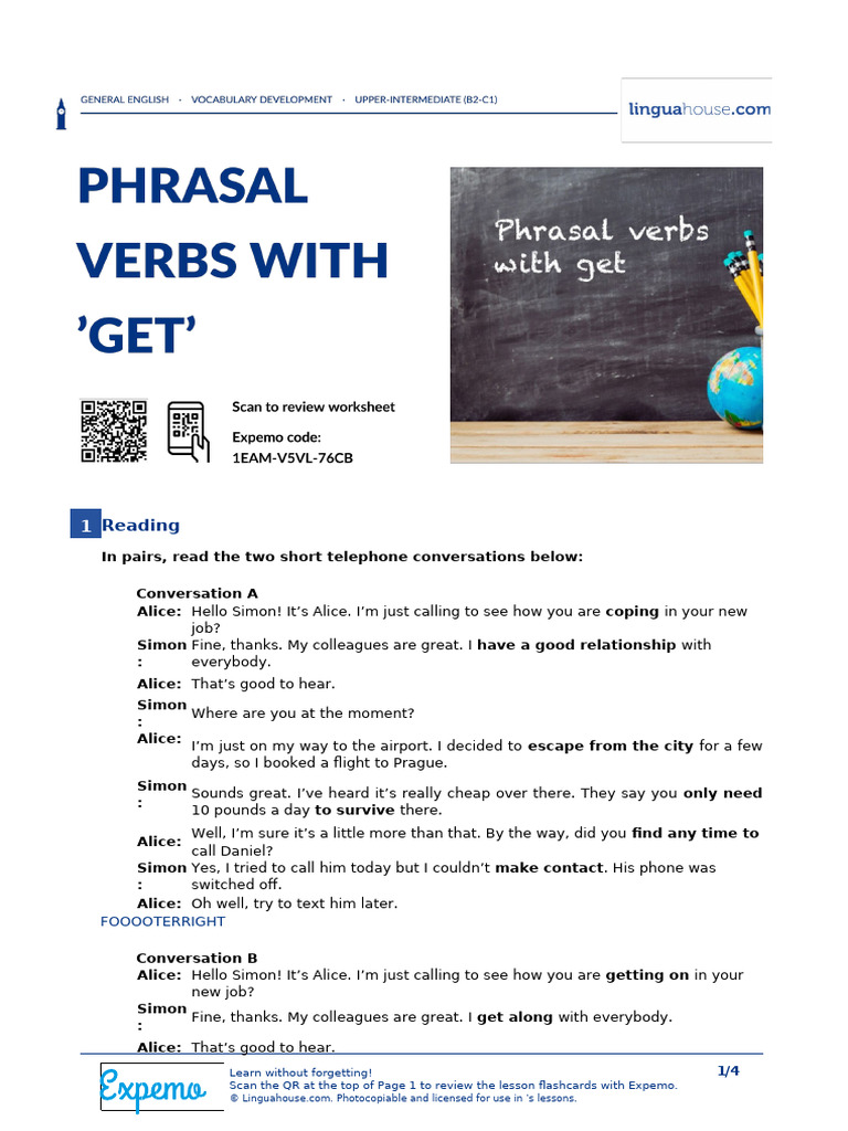Phrasal Verbs With Get British English Teacher B2 C1 | PDF | Learning