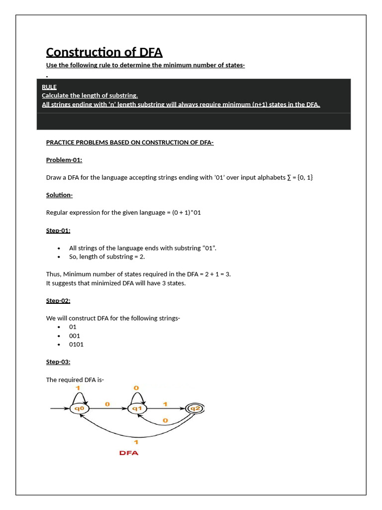 DFA Construction and NFA Conversion Guide | PDF | Theory Of Computation ...