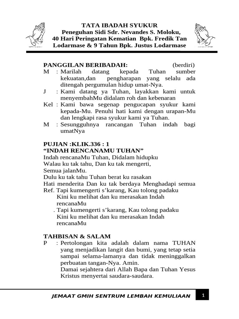 Tata Ibadah Syukur GMIH Lembah Kemuliaan | PDF