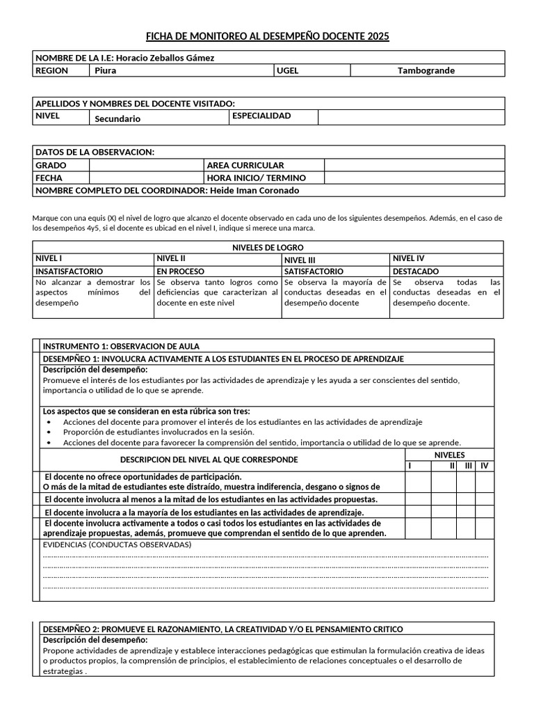 Ficha de Monitoreo Docente 2025 | PDF | Evaluación | Creatividad