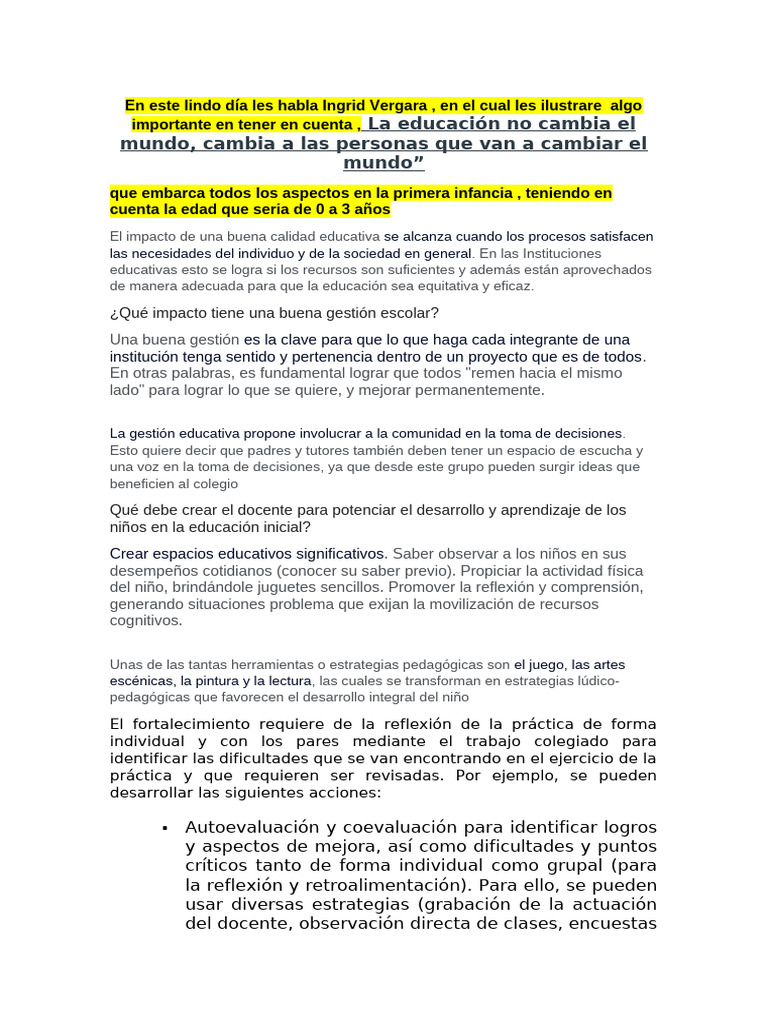 Impacto de la Educación en la Infancia | PDF | Maestros | Educación de ...