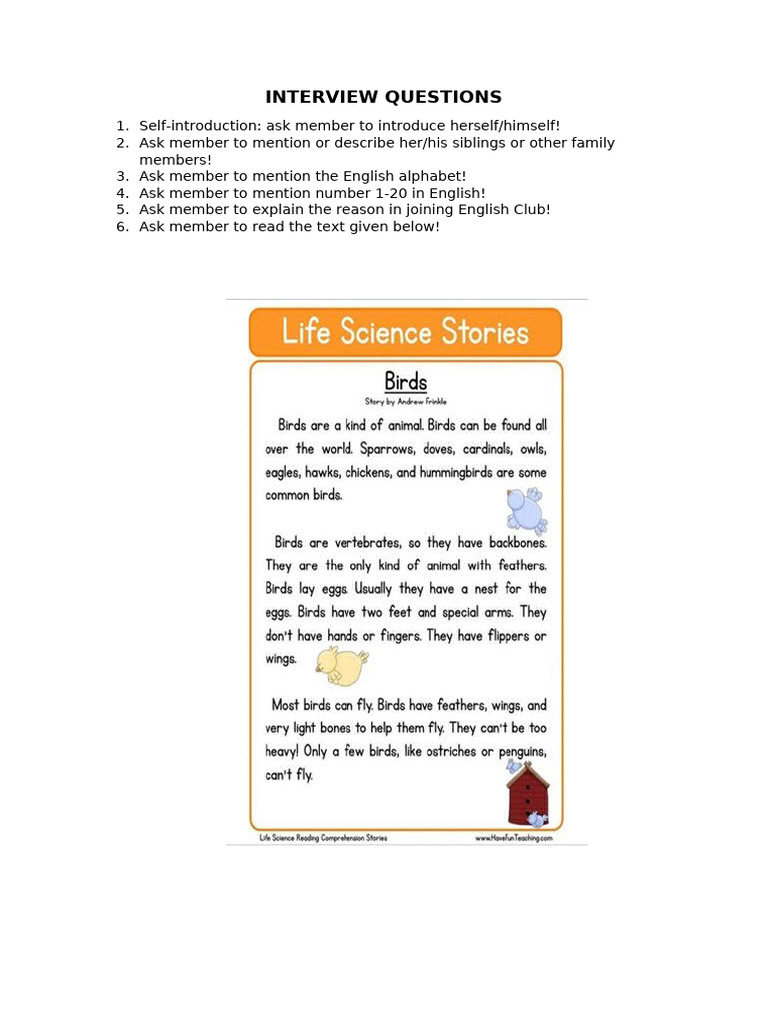 English Club Interview Questions | PDF