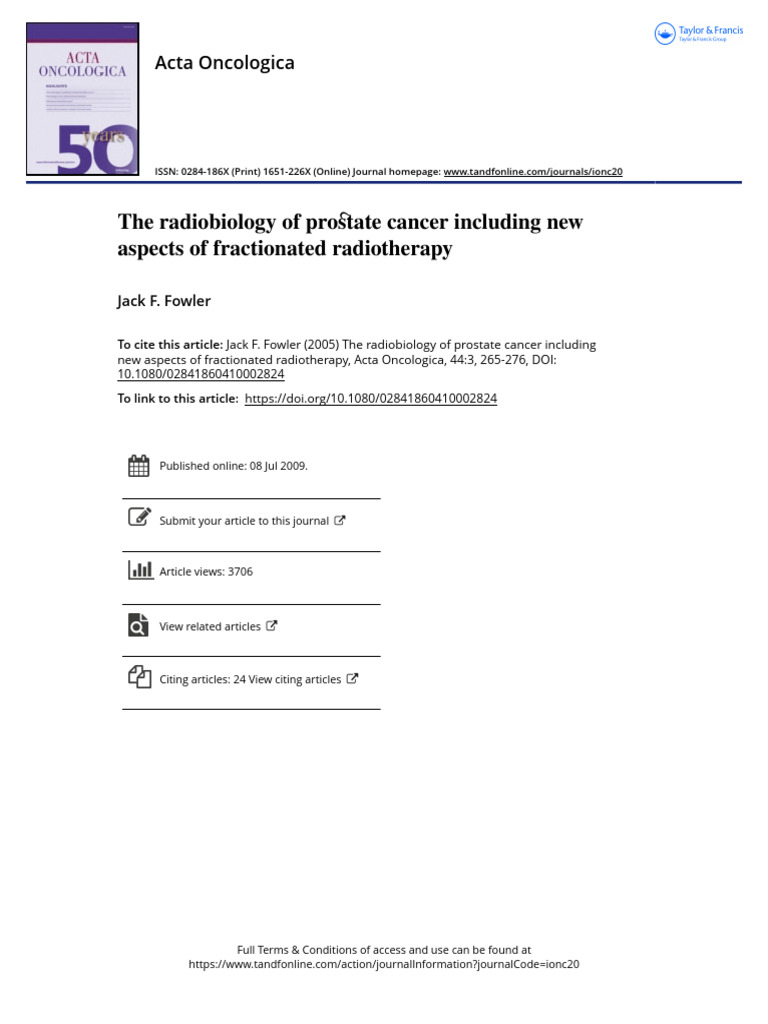 Prostate Cancer Radiobiology Insights | PDF | Radiation Therapy ...