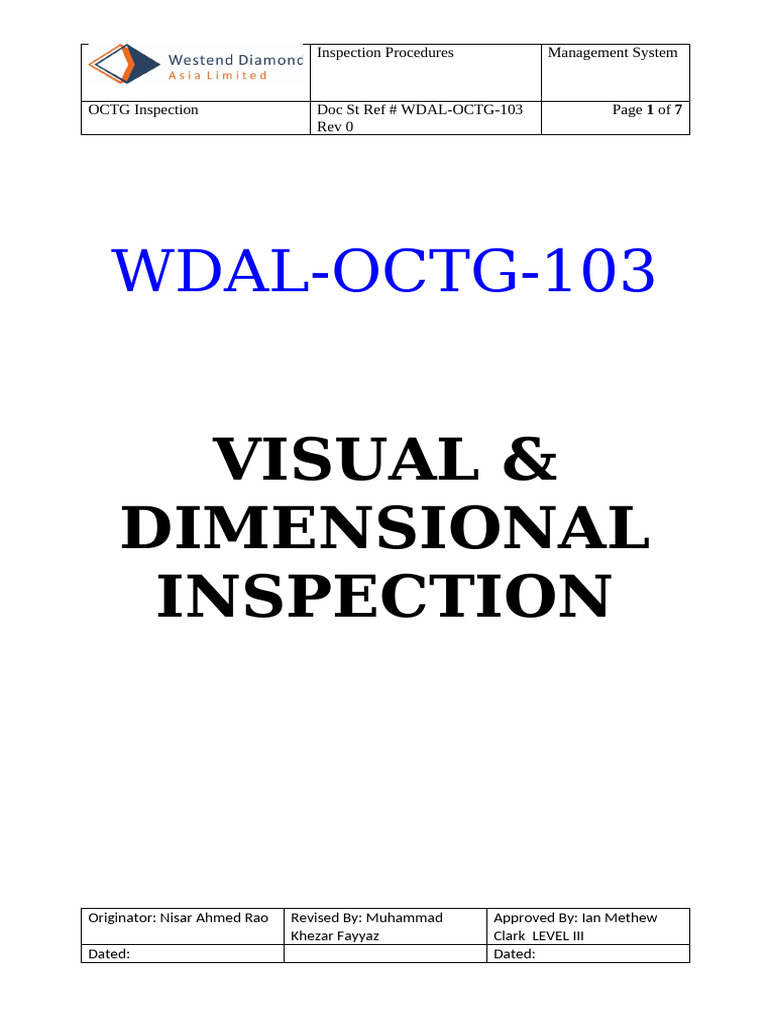 OCTG Visual & Dimensional Inspection | PDF | Pipe (Fluid Conveyance ...