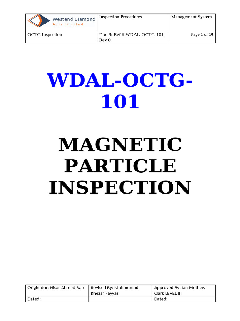 Magnetic Particle Inspection Procedures | PDF | Inductor | Light